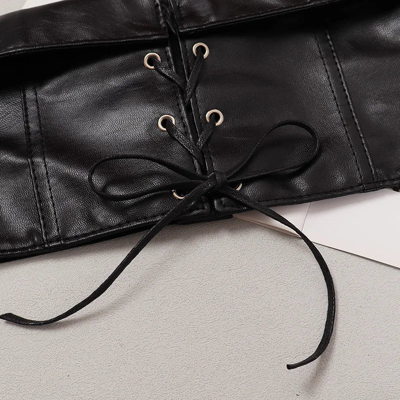 [EAM] Pu Leather Black Bandage Wide Elastic Belt Personality Women New Fashion Tide All-match Spring Autumn 2026 1DH8687