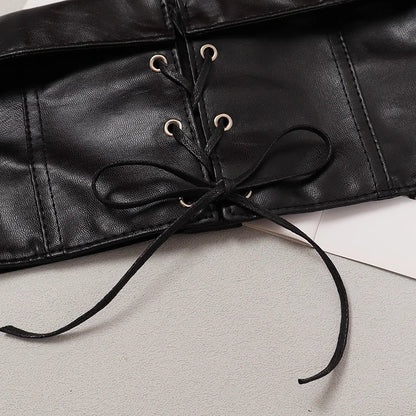 [EAM] Pu Leather Black Bandage Wide Elastic Belt Personality Women New Fashion Tide All-match Spring Autumn 2026 1DH8687