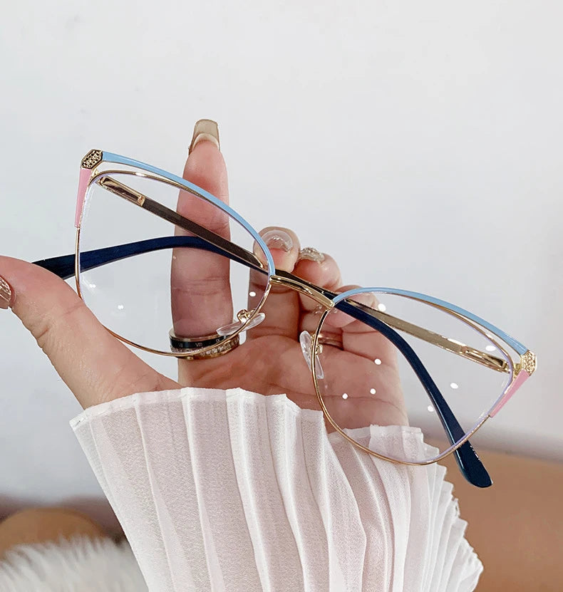 CAIDERONI Trend Cat Eye Women Fashion Anti Blue Light Metal Glasses Butterfly Customized Lens Reading Glasses Women Myopic 25062