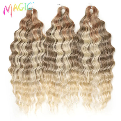 Anna Synthetic Hair 24 Inch Water Wave Braiding Hair Extensions Ombre Blonde Deep Wave Afro Curl Twist Crochet Hair for Women