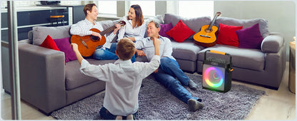 Karaoke Machine with 2 Wireless Microphones, Portable Speaker with LED Lights for Kids and Adults, Supports Bluetooth/USB/TF/AUX