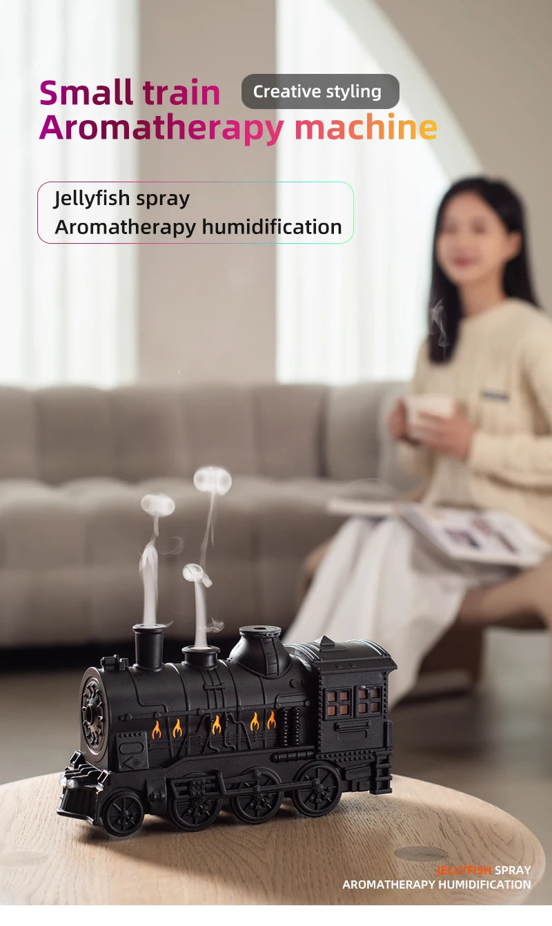 Retro Mini Train Shape Aromatherapy Essential Oil Diffuser Ultrasonic Cool Mist Air Humidifier with Lamp Aroma Difusor Atomizer