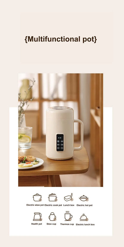 500W Electric Kettle 12h Appointment Porridge Special Pot Portable 304 Stainless Steel Health Cup Multifunctional Rice Cooker 1L