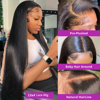 40 50 Inch 13x4 13x6 HD Transparent Bone Straight Lace Front Wigs 250 Density 360 Full Lace Brazilian Human Hair Wigs For Women