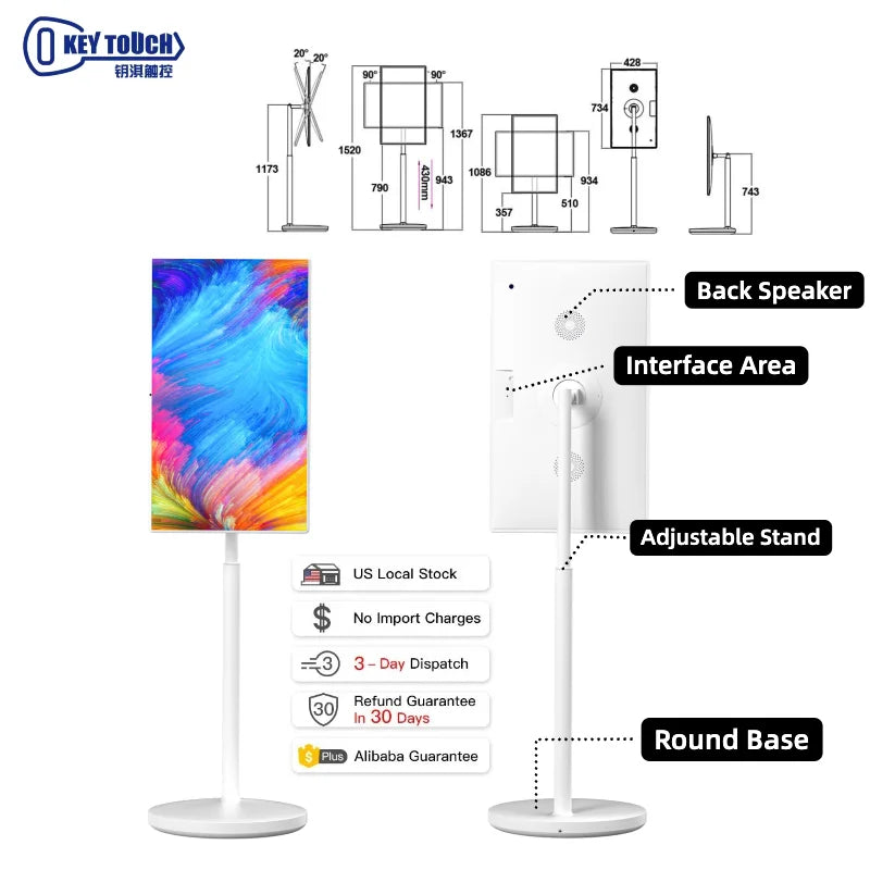 32" Portable Smart TV Touchscreen LED Monitor Mobile Standing Display for Gaming Study Fitness