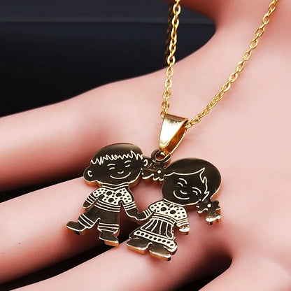 Boy Girl Child Kid Stainless Steel Necklaces Women Gold Color Mothers and Children Necklaces Jewelry Mother's Day Gift N519S01