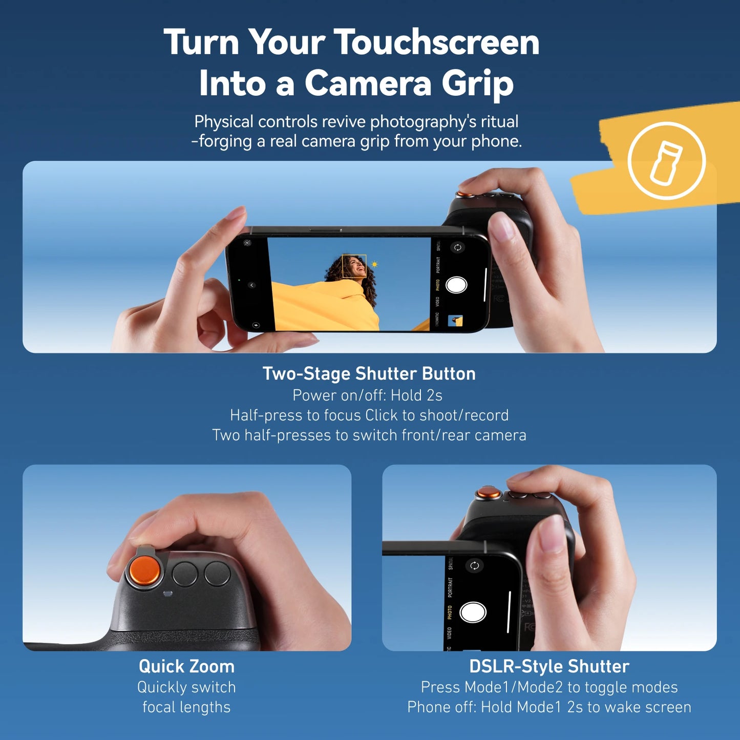 TELESIN Magnetic Phone Camera Shoot Hand Grip Phone Holder Shooting Aid Remote Control Handle for Smart Phone iPhone Android
