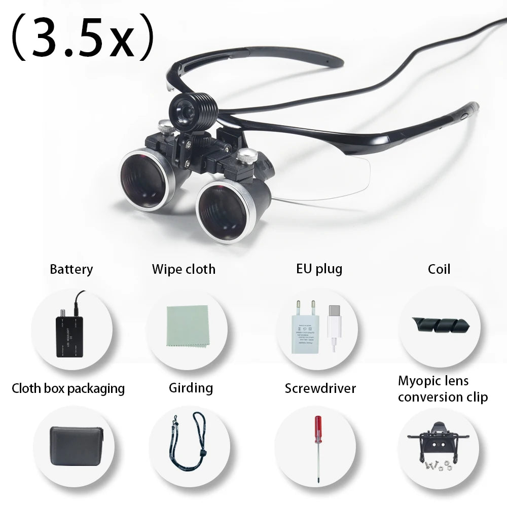 Dentistry Binocular Magnifier 2.5X 3.5X Ultra-lightweight Optical Loupes 320-420mm Magnifying Glass for Dental Surgery
