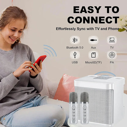 Karaoke Machine With 2 Wireless Dual Microphones Portable Boombox AUX TF Card U Disk Player Voice Changer For Party