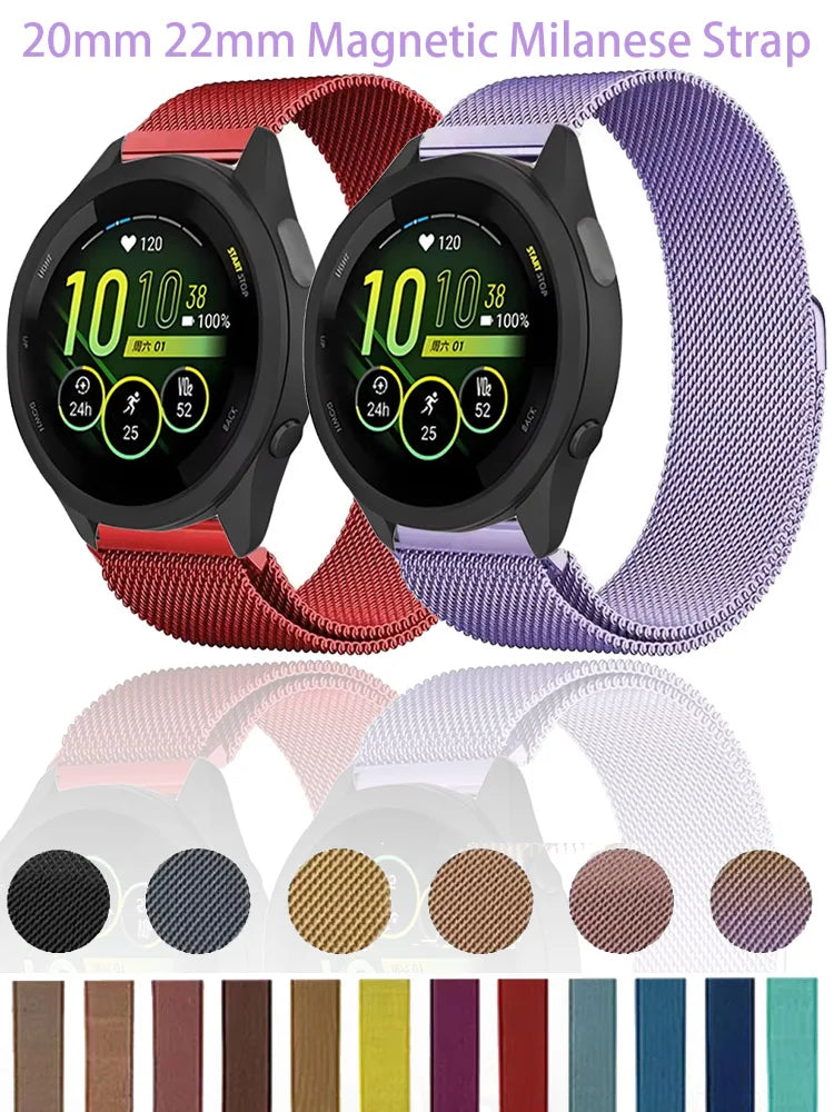 20mm 22mm Magnetic Milanese Strap for Garmin Forerunner165 55 645 265 965 255/Active 5/Vivoactive Comfortabe Band Garmin Venu 3