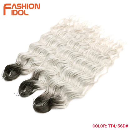 Anna 24 Inch Synthetic Hair Water Wave Braiding Hair Extensions Ombre Blonde Deep Wave Afro Curl Twist Crochet Hair for Women