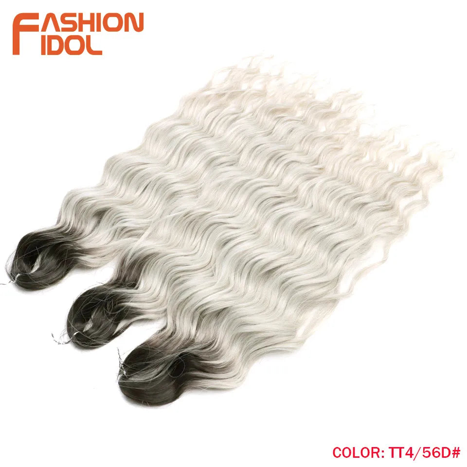 FASHION IDOL 24Inch Crochet Hair Synthetic Water Wave Braiding Hair Extensions Ombre Rainbow color Fake Hair Deep Wave Curl Hair