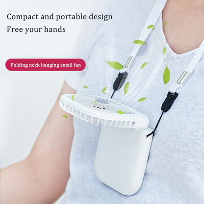 Handheld small fan, outdoor mini folding fan, USB charging portable neck hanging fan, desktop stand small fan