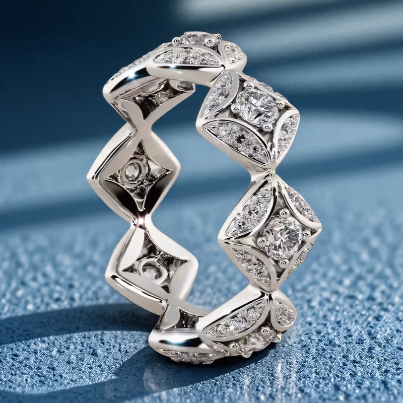 Geometric White Zircon Round Stone Rings For Women Silver Color Engagement Pormise Band Bridal Wedding Jewelry Mother's Day Gift