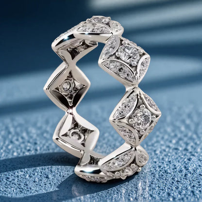 Geometric White Zircon Round Stone Rings For Women Silver Color Engagement Pormise Band Bridal Wedding Jewelry Mother's Day Gift