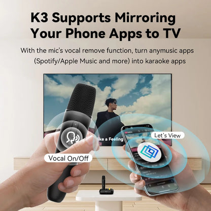 Puremic Karaoke Machine K3 with Millions Songs Free Forever Duet Karaoke Mics for Singing with Rechargeable Dock, HDMI+Aux Cable