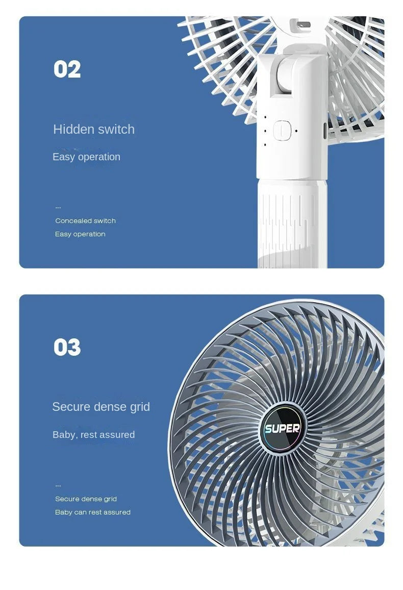 Portable Clip Fan USB Rechargeable 3-gears Wireless Electric Handheld Fan Clip Circulator Cooling Fan For Camping Desktop Office