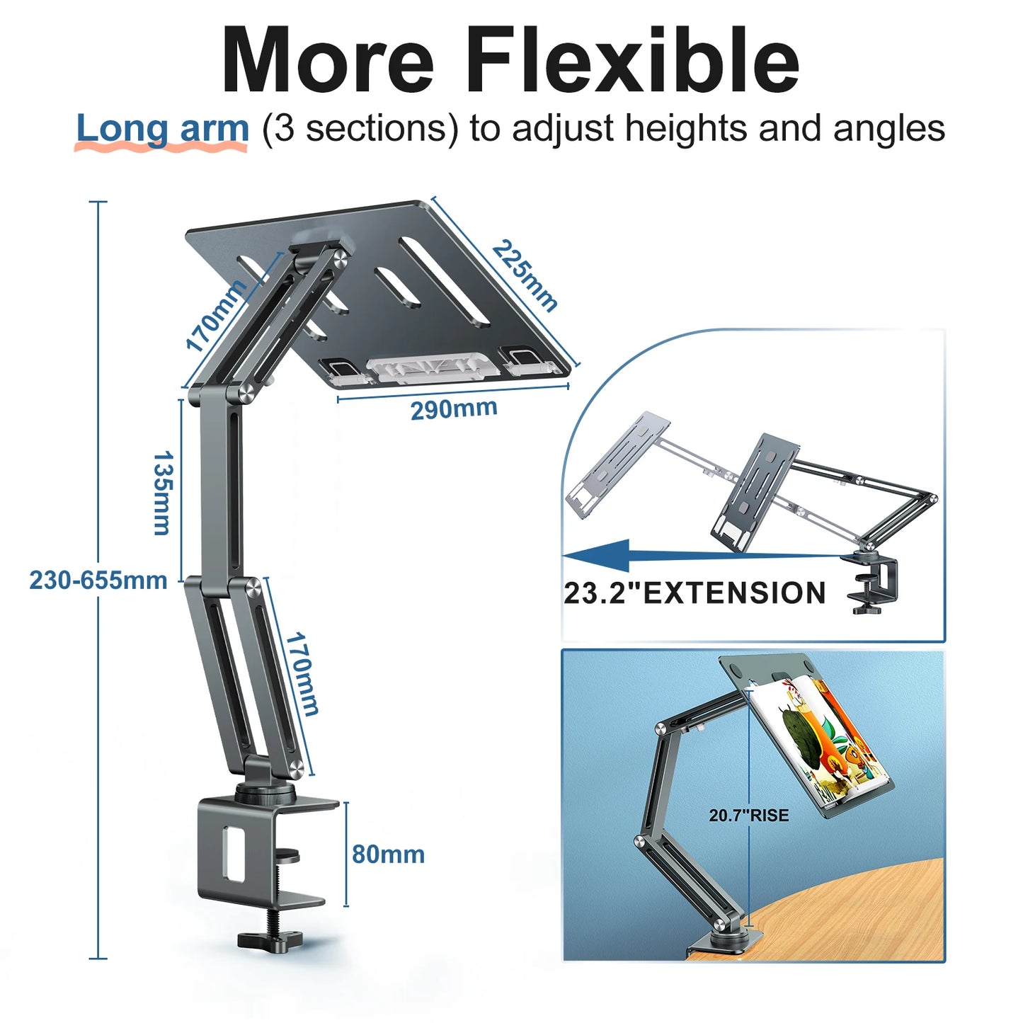 Oatsbasf Laptop Stand Clamp Tablet Hightening Support Holder Book Bracket Desktop Bed Lazy Stand 360°Rotating Hight Adjustable