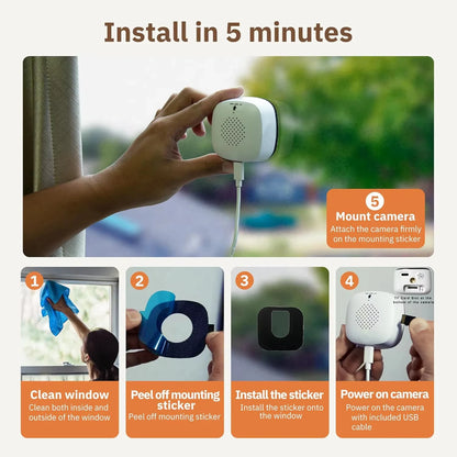 Window Camera Replaces Outdoor Cameras 2.4/5GHz WiFi Camera 3MP Resolution Full-Color Night Vision Through Window Mini Camera