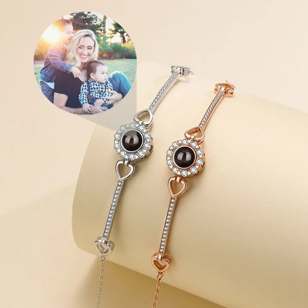 Custom Photos Bracelets 925 Sterling Silver Personalized Projection Photo Bracelet for Women Wife Mom Jewelry Mother's Day Gift