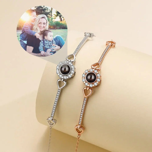 Custom Photos Bracelets 925 Sterling Silver Personalized Projection Photo Bracelet for Women Wife Mom Jewelry Mother's Day Gift