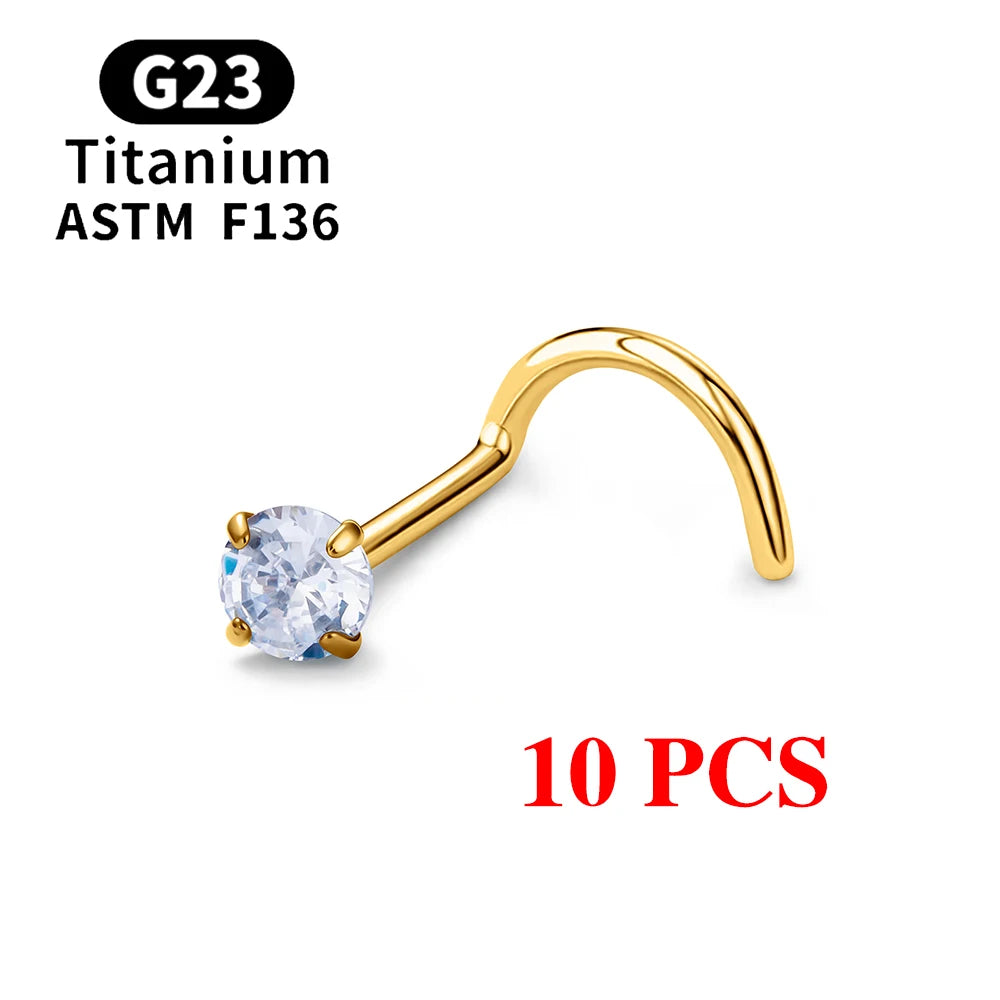 1/10PCS ASTM F136 G23 Titanium Piercing Nose Stud 20G L-Shape Nariz Studs With Zircon 2-3mm Nose Rings Nostril Piercing Jewelry