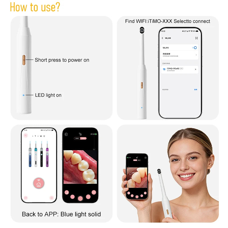 Handheld 1080P WiFi Endoscope Oral Camera with 8 LED Lights Compatible with iPhone, Android & Type-C for Dental/Tooth Inspection