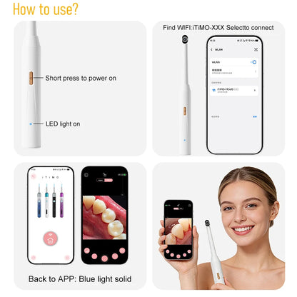 Handheld 1080P WiFi Endoscope Oral Camera with 8 LED Lights Compatible with iPhone, Android & Type-C for Dental/Tooth Inspection