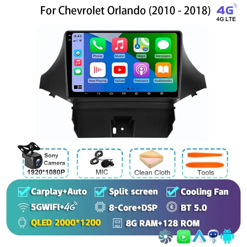 Android 15 Carplay For Chevrolet Orlando 2010 2011- 2018 Car Radio Auto 4G WIFI GPS Navigation Multimedia Video Player Stereo