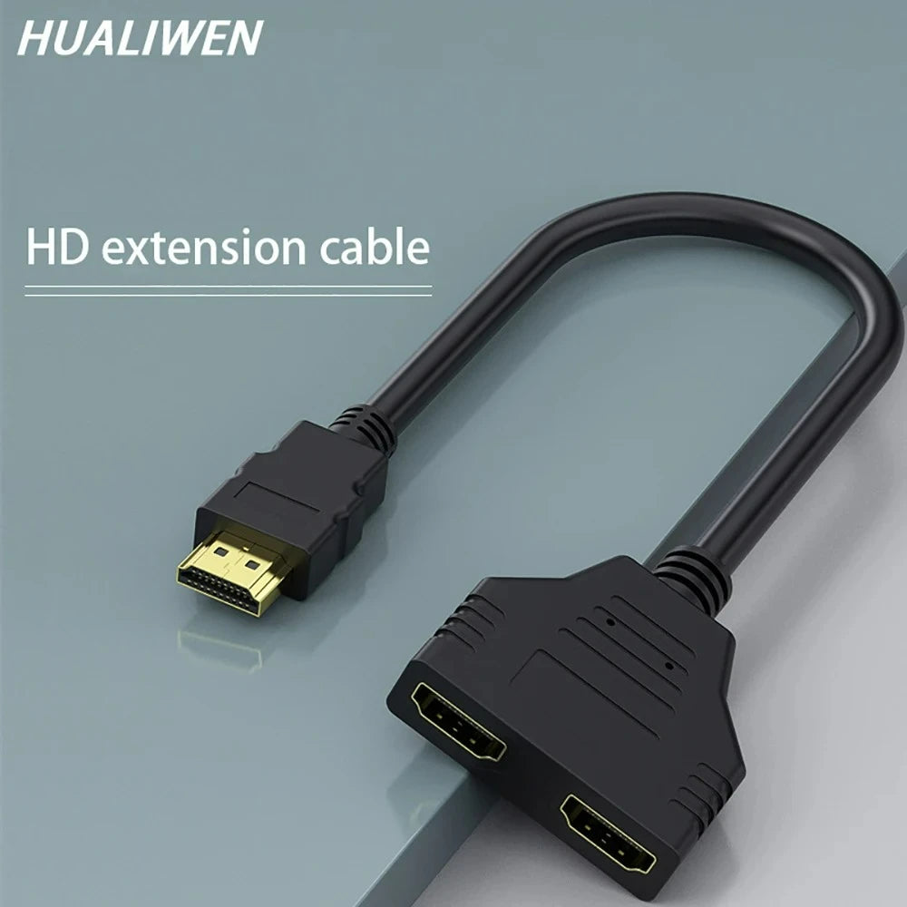 1 in 2 Splitter HD Male To 2 Female Cable 1080P HDTV Splitter Adapter Male To 2 Female Head Adapter HDTV Conversion Cable 30CM