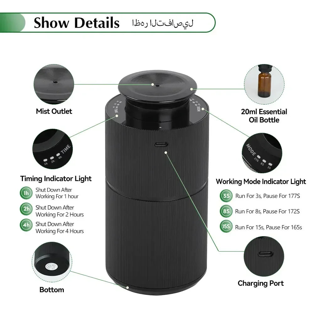 Namste Car Aroma Diffuser USB Charging Aluminium Alloys Material Aromatic Oil Diffuser Air Freshener Device For Home Office