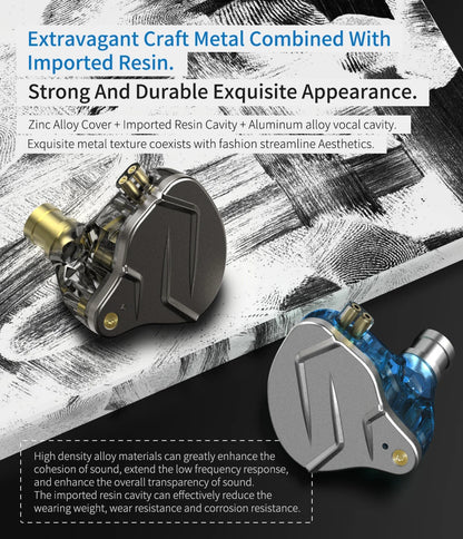 KZ ZSN PRO Earphones 1DD+1BA Hybrid Drive HIFI Bass Earbud Replaceable Cable