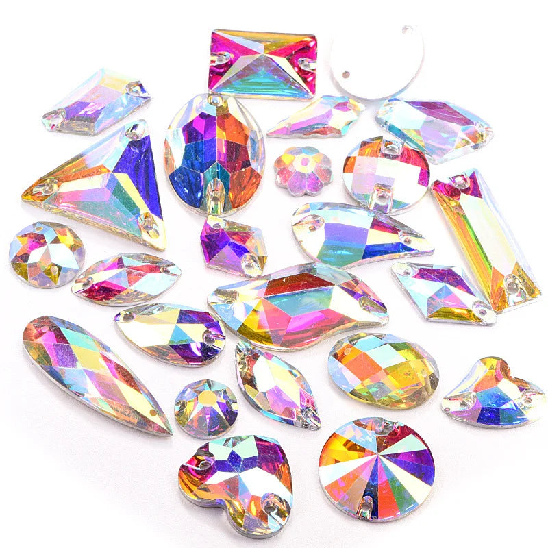 50/100PCS Mix shapes Best Quality Resin Sewing Rhinestone AB Flatback Sew On Stones Strass for Clothing Accessories Shoes