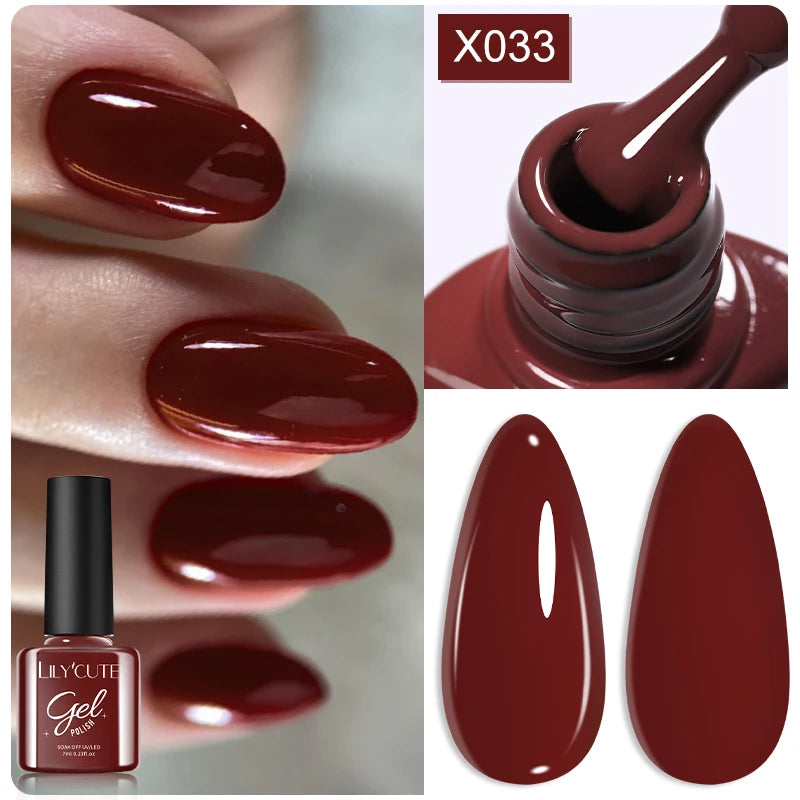 LILYCUTE 7ml Brown Red Purple Nail Gel Polish Coffee Color Series Semi Permanent UV Gel Soak off Nail Gel Varnishes For Nail Art