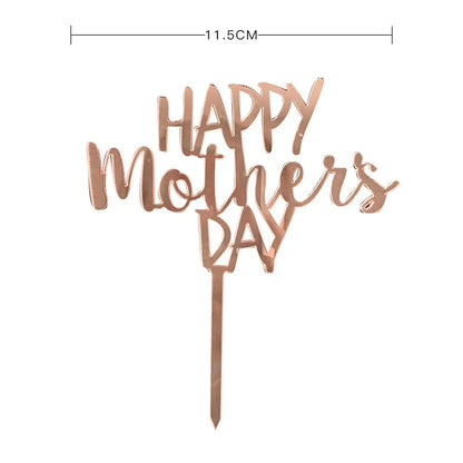 New Happy Mother's Day Birthday Cake Topper Gold High-grade Acrylic MOM Party Cake Toppers Mother's Day Gifts Dessert Decoration