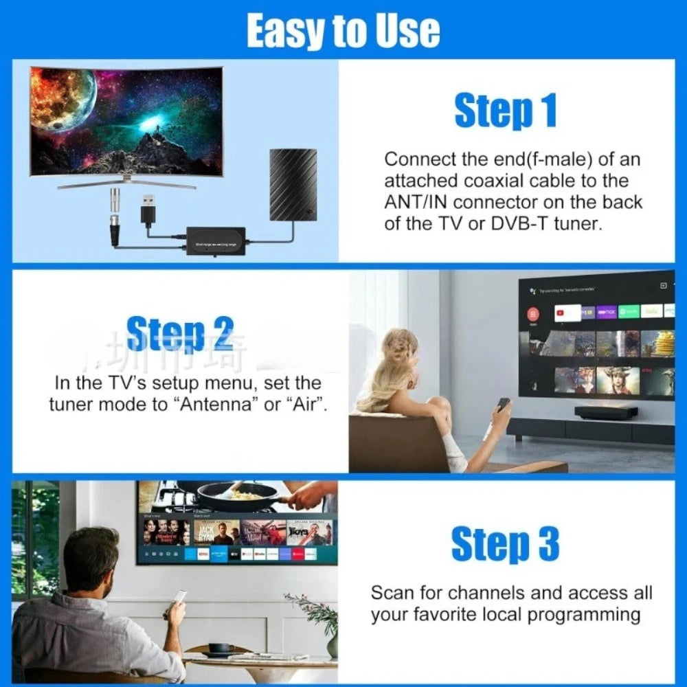 HDTV Digita Antenna for All Smart/Old TV with Amplifier Signal Booster for Local Channels Indoor ATSC DVB-T/T2 ISDB-T DMB-T/H
