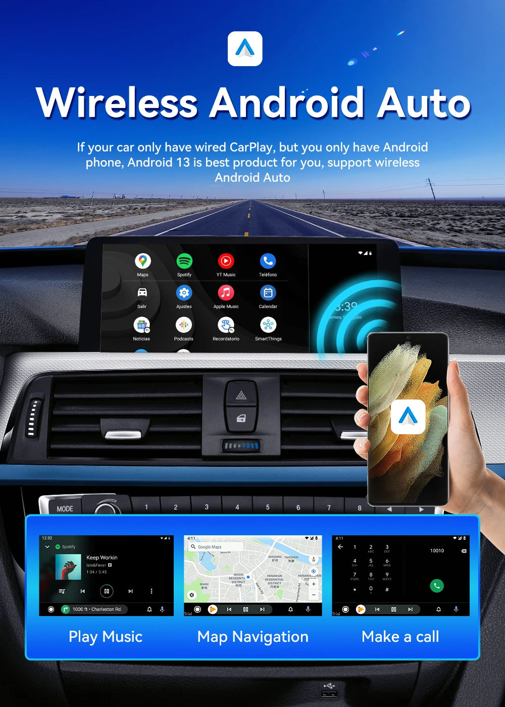 Android 13 CarlinKit Android Auto Wireless CarPlay AI TV Box QCM6125 8-Core Split Screen 64G 128G For Netflix YouTube Play Store