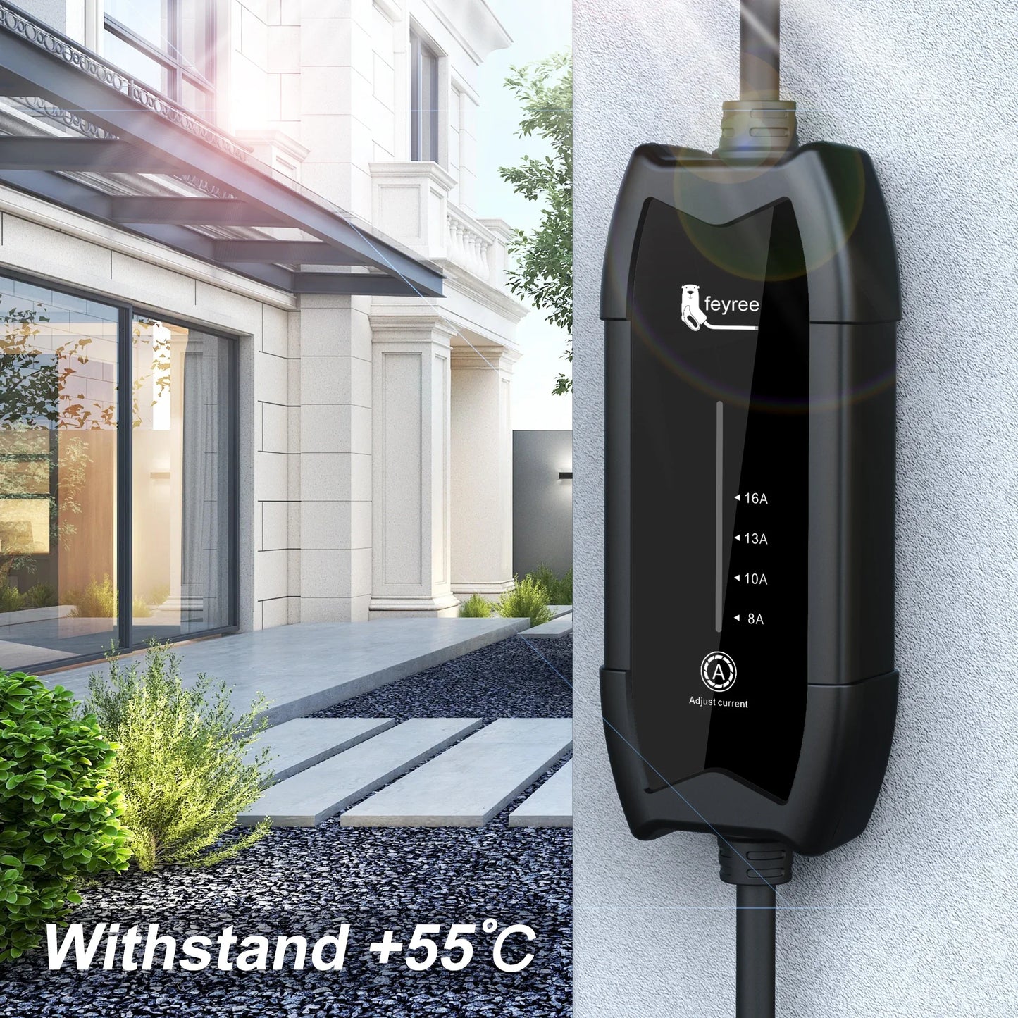 feyree EV Charger Type2 16A 3.5KW 1Phase GB/T / Type1 Current Adjustable 3.5m Cable Portable Charging Box for Electric Vehicle