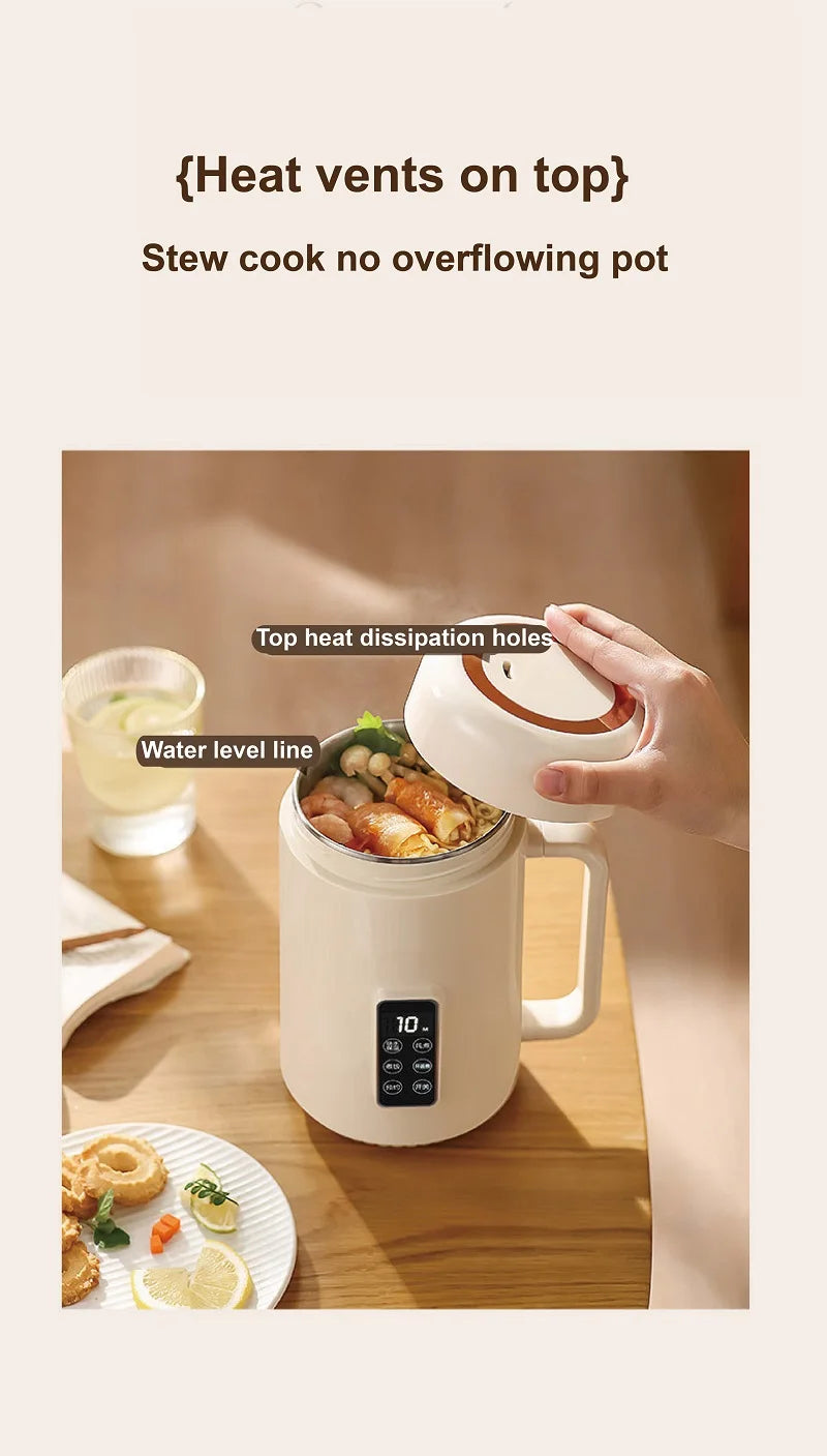 500W Electric Kettle 12h Appointment Porridge Special Pot Portable 304 Stainless Steel Health Cup Multifunctional Rice Cooker 1L