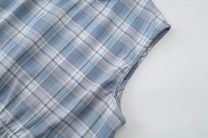 AS  SS26 summer Teen Girls Blue Knitted Cardigan + Plaid Sleeveless Maxi Dress holiday looks