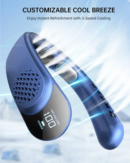 4000mAh Leafless Portable Neck Fan Turbine Vaneless Design 3 Gears Super Strong Wind Fast Cooling Digital Display for Outdoor