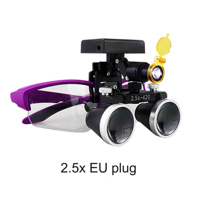 2.5X/3.5X 420mm Dental Loupe Magnifier Binocular Magnifier Surgery Surgical Operation Loupe with Spotlight Head Light 5W LED