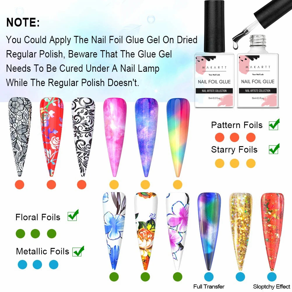 Makartt Nail Foil Glue Gel for Nail, Foil Gel Transfer for Nails Art Stickers Strong Adhesion Foil Transfer Gel Soak Off Salon