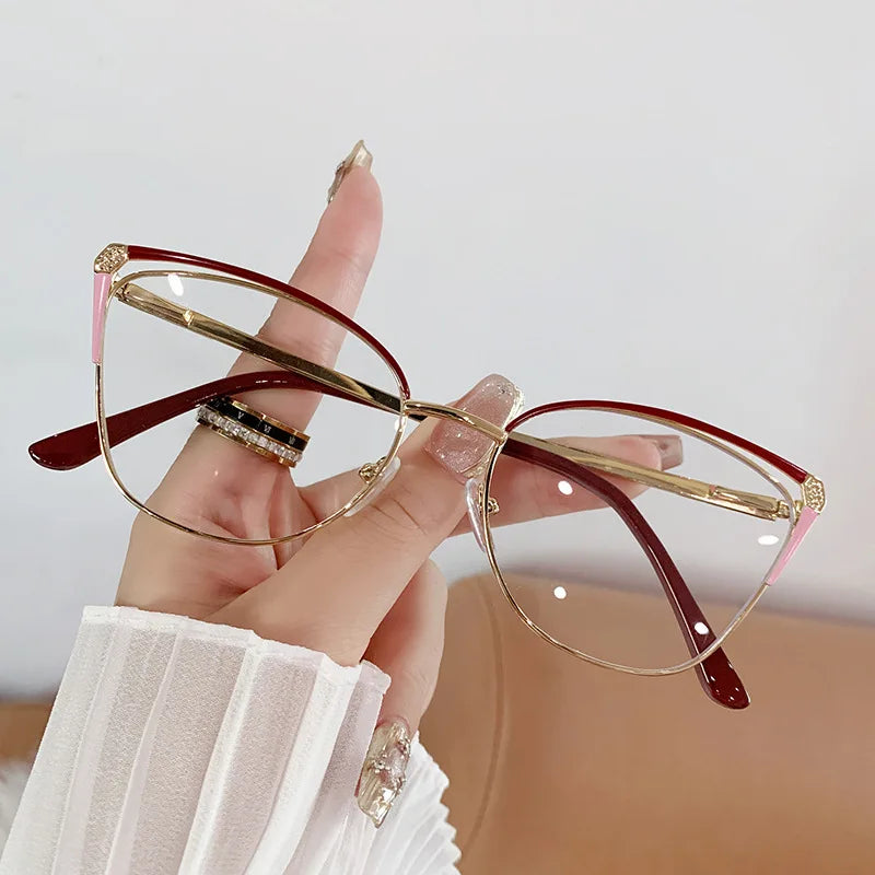 CAIDERONI Trend Cat Eye Women Fashion Anti Blue Light Metal Glasses Butterfly Customized Lens Reading Glasses Women Myopic 25062
