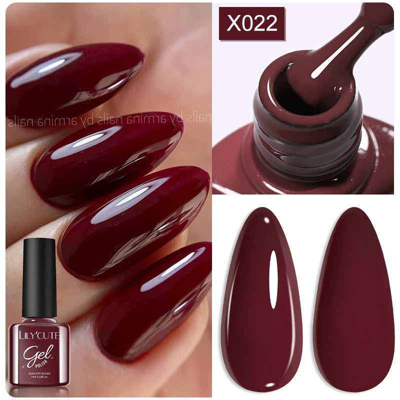 LILYCUTE 7ml Brown Red Purple Nail Gel Polish Coffee Color Series Semi Permanent UV Gel Soak off Nail Gel Varnishes For Nail Art