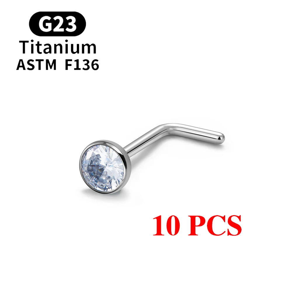1/10PCS ASTM F136 G23 Titanium Piercing Nose Stud 20G L-Shape Nariz Studs With Zircon 2-3mm Nose Rings Nostril Piercing Jewelry
