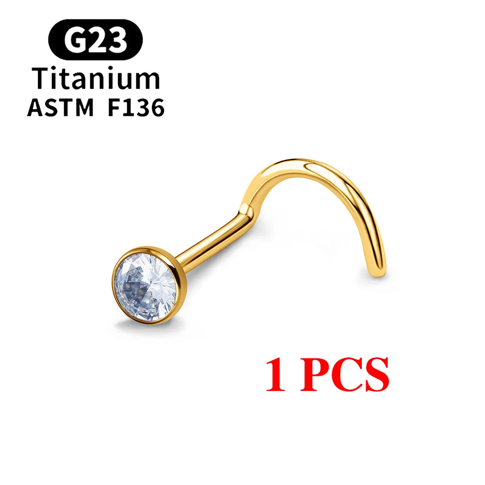 1/10PCS ASTM F136 G23 Titanium Piercing Nose Stud 20G L-Shape Nariz Studs With Zircon 2-3mm Nose Rings Nostril Piercing Jewelry