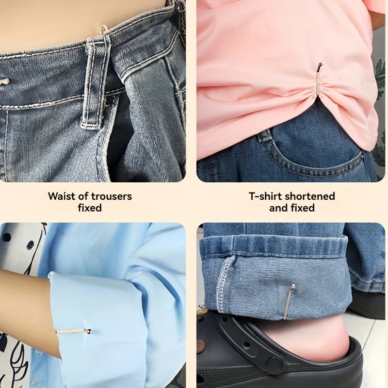 4pcs Invisible Metal Waist Clips - Adjustable Button Clips for Jeans/Clothes, Slimming Tightener with Hidden Design