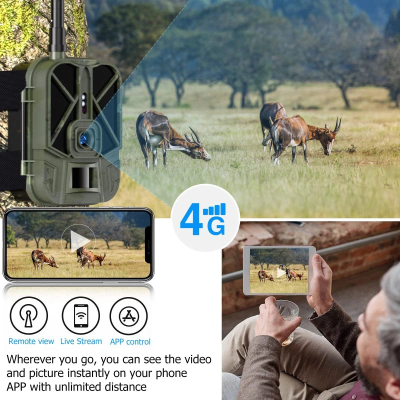 4G HD Live Video Lithium Battery Cellular Trail Camera 50MP 4K Wireless Game App Cloud Service Waterproof IP66 Wildlife Monitori