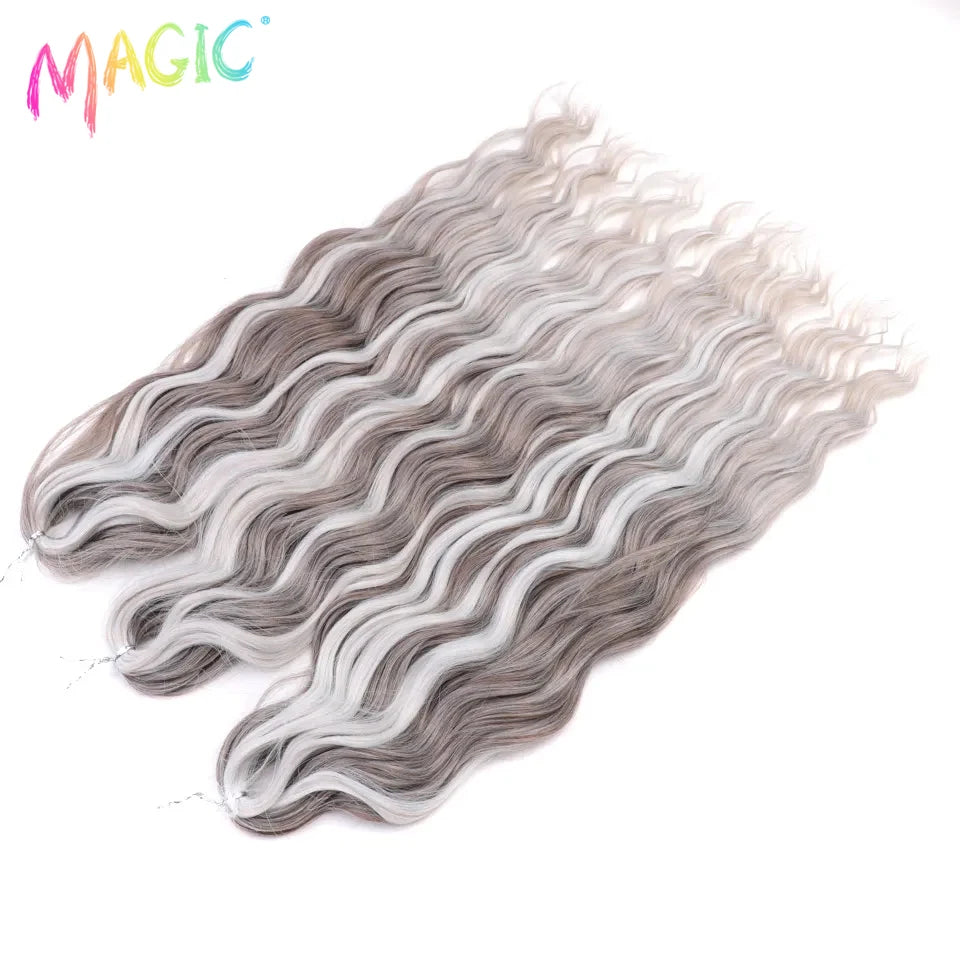 Anna Synthetic Hair 24 Inch Water Wave Braiding Hair Extensions Ombre Blonde Deep Wave Afro Curl Twist Crochet Hair for Women